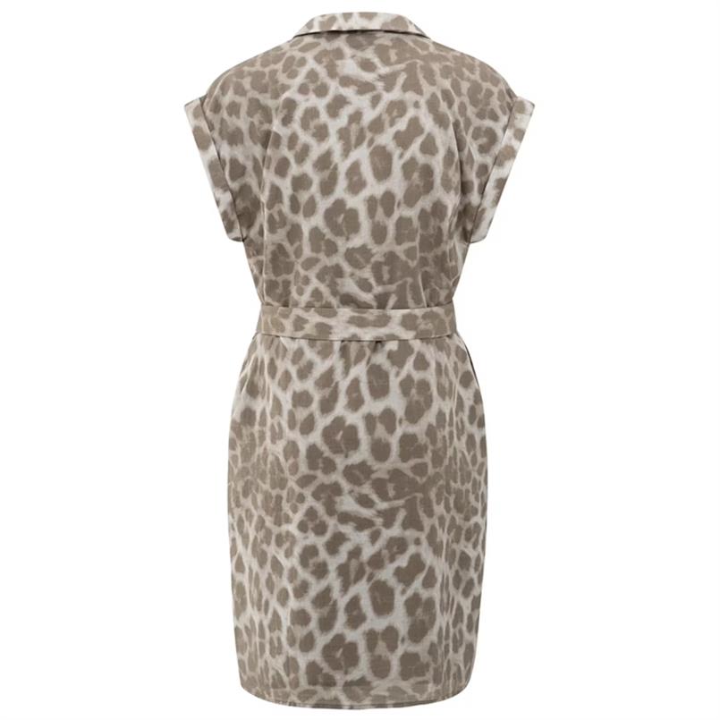 Yaya Printed midi dress with belt Bruin dessin