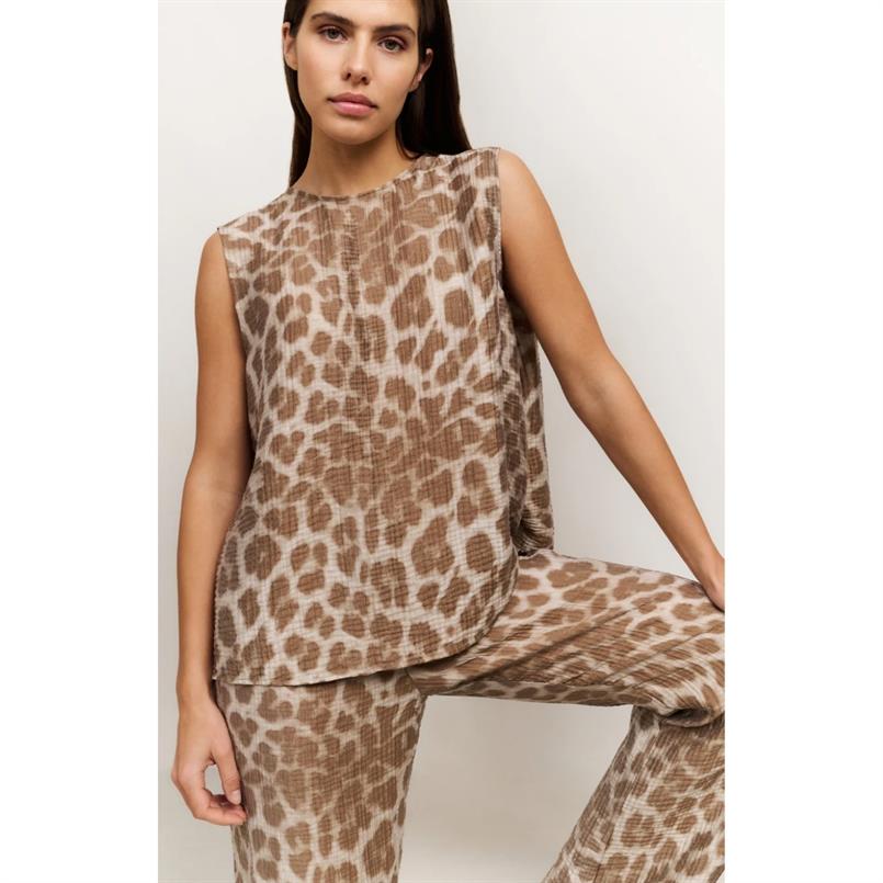 Yaya Printed sleeveless top Bruin dessin