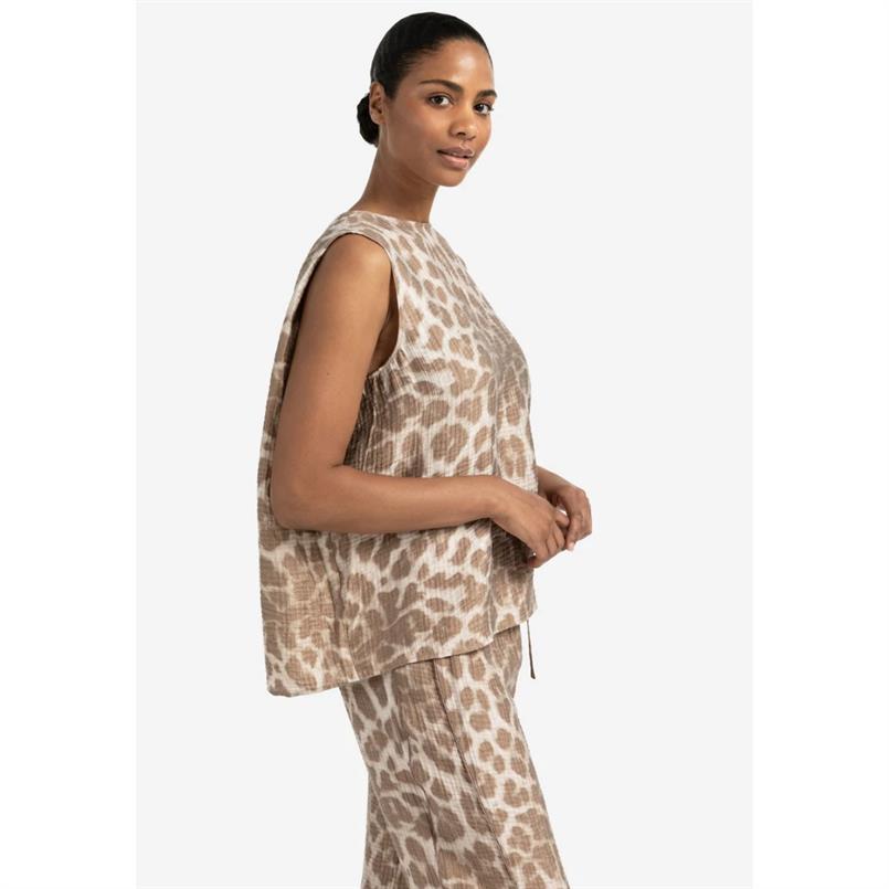 Yaya Printed sleeveless top Bruin dessin