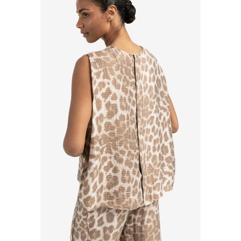 Yaya Printed sleeveless top Bruin dessin