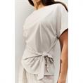Yaya Round neck top with knot Beige