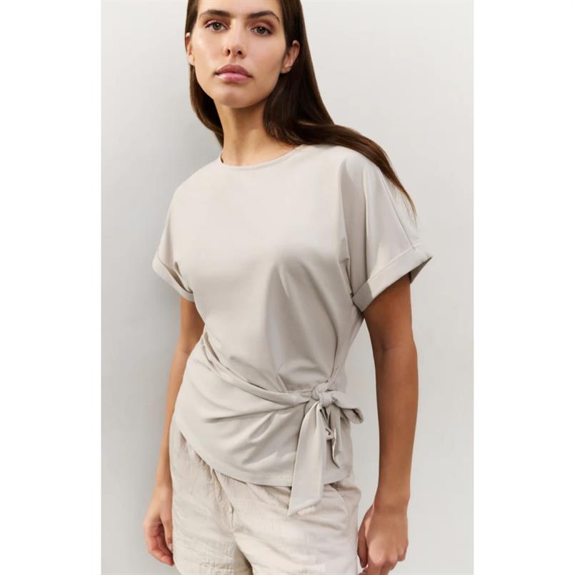 Yaya Round neck top with knot Beige