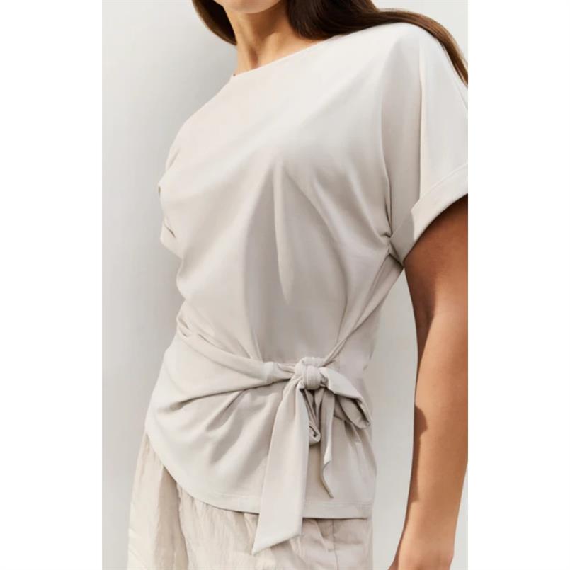 Yaya Round neck top with knot Beige