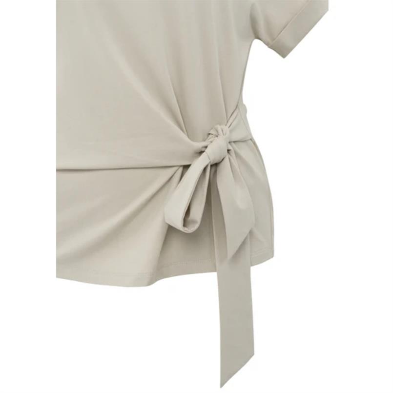 Yaya Round neck top with knot Beige