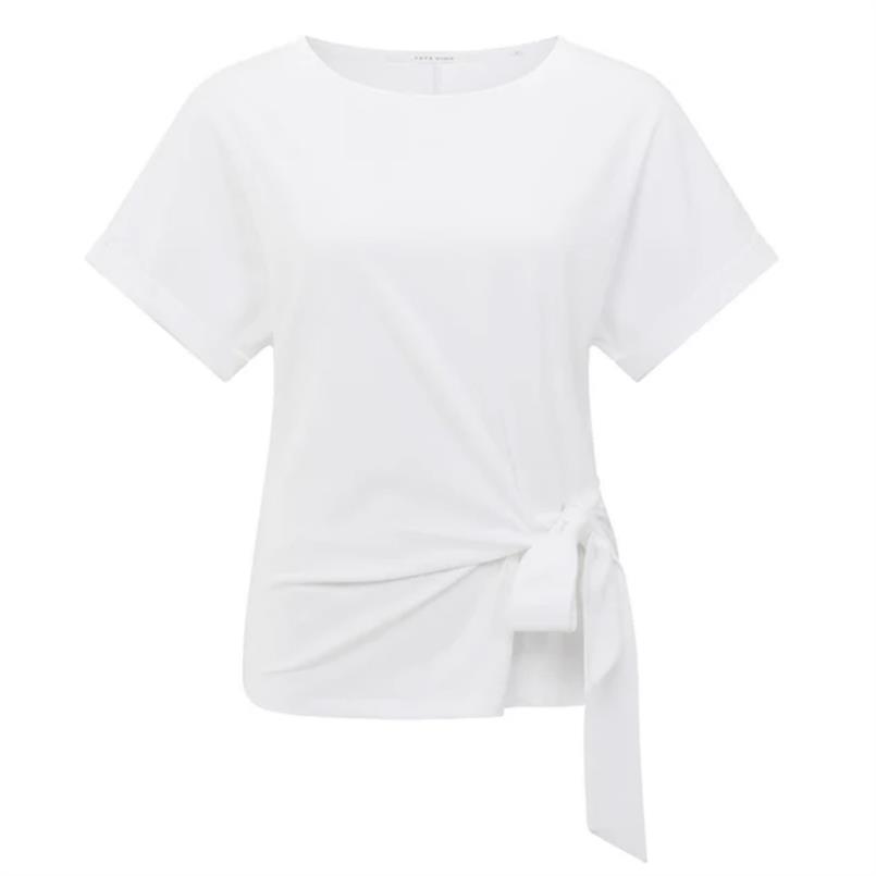 Yaya Round neck top with knot Wit