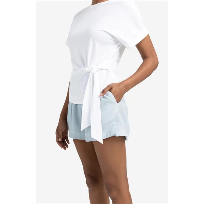 Yaya Round neck top with knot Wit