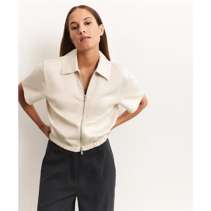 Yaya Satin shortsleeve jacket Zand