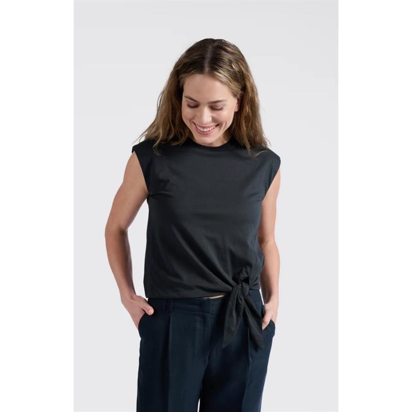 Yaya Sleeveless top with knot Donkergrijs