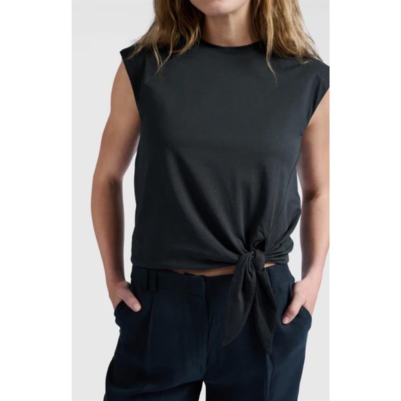 Yaya Sleeveless top with knot Donkergrijs