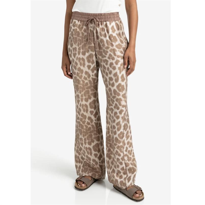 Yaya Woven printed wide leg Bruin dessin