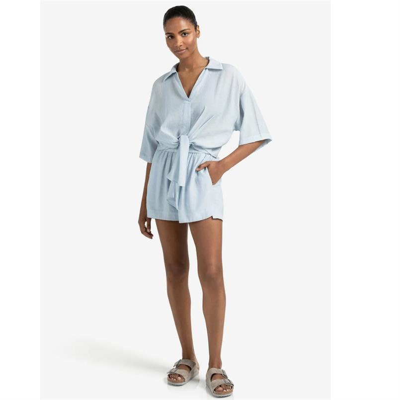 Yaya Woven structured short Lichtblauw