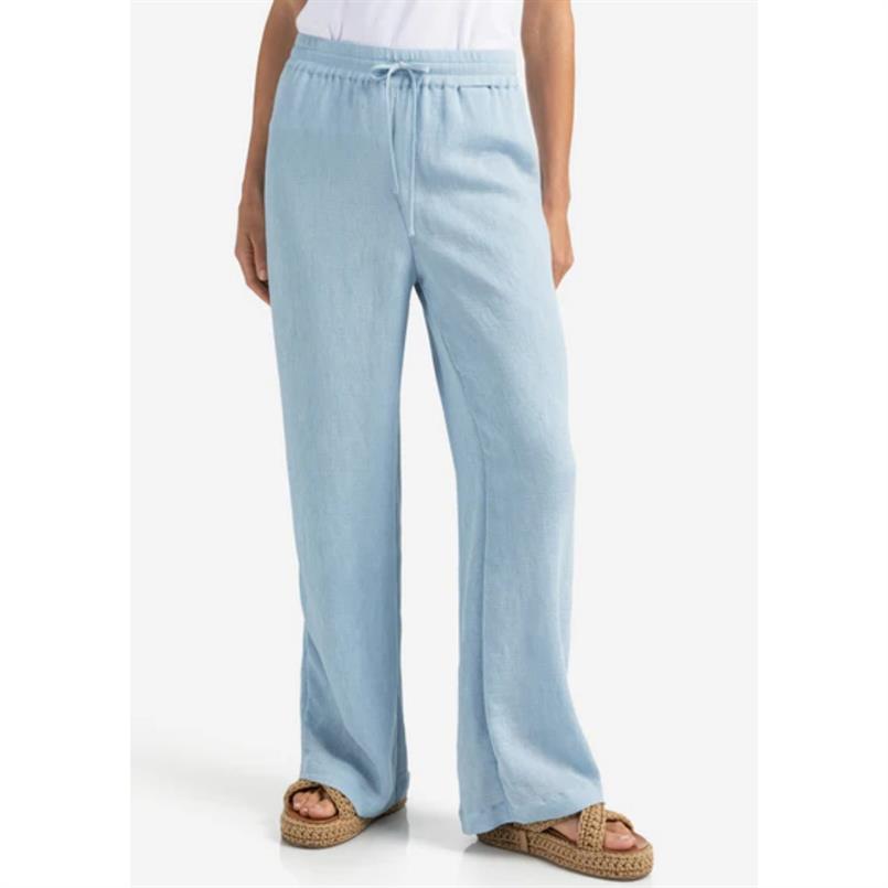 Yaya Woven structured wide leg Lichtblauw