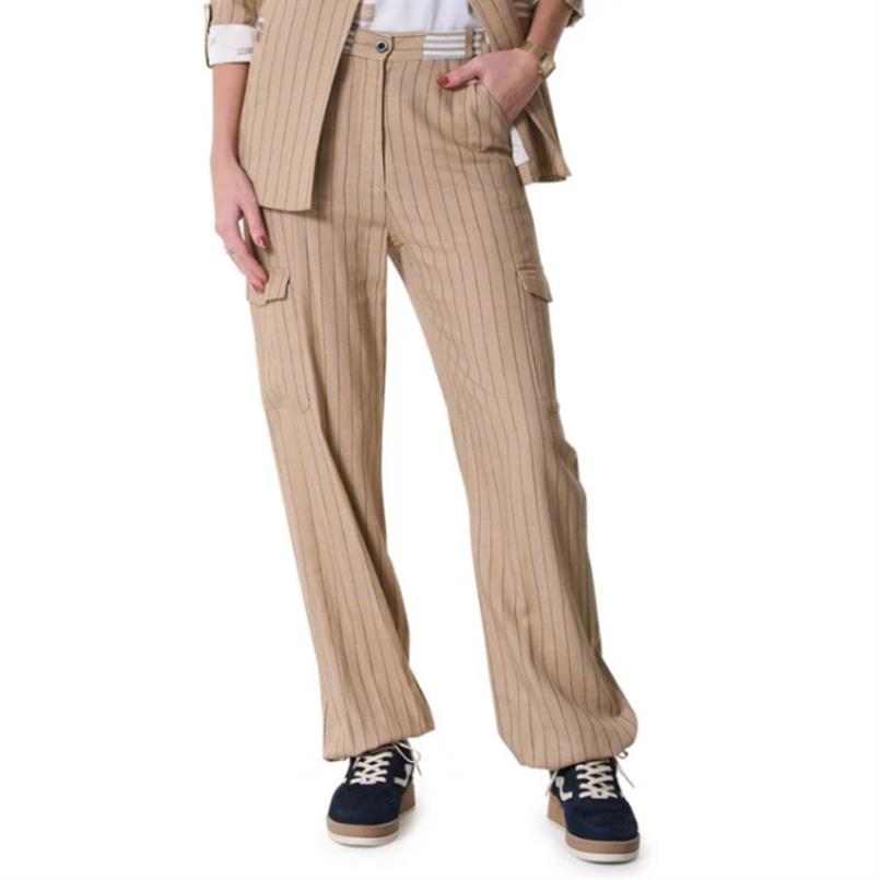 Zip73 Cargo wide leg pinstripe Camel