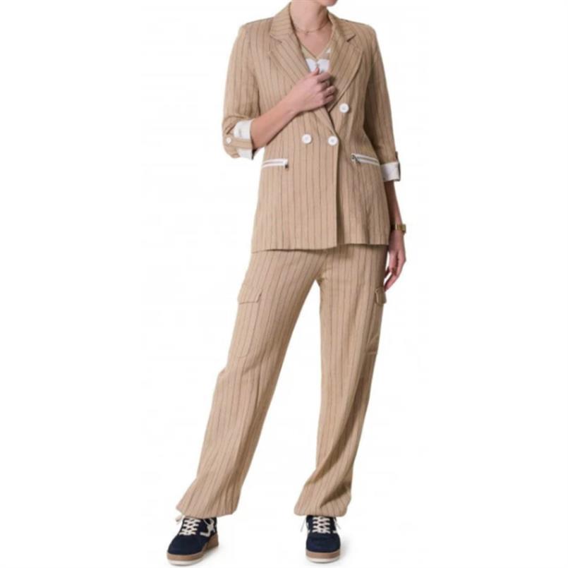 Zip73 Cargo wide leg pinstripe Camel