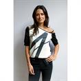 Zip73 Top one shoulder black/white Zwart dessin
