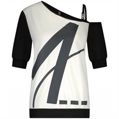 Zip73 Top one shoulder black/white Zwart dessin