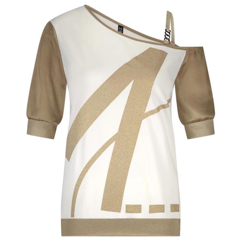 Zip73 Top one shoulder gold Goud
