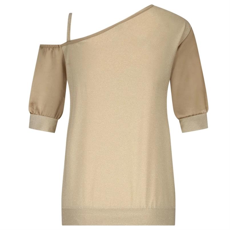 Zip73 Top one shoulder gold Goud