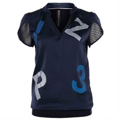 Zip73 Top tulip sleeve mesh navy Donkerblauw