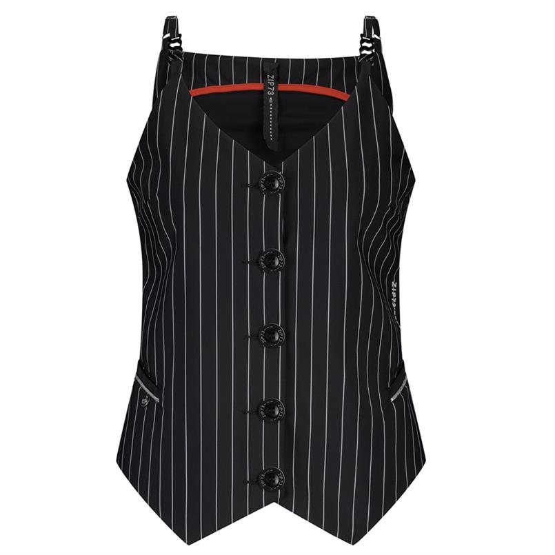 Zip73 Waistcoat pinstripe black Zwart