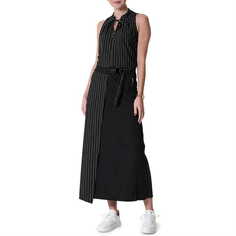 Zip73 Wrap skirt pinstripe black bet Zwart